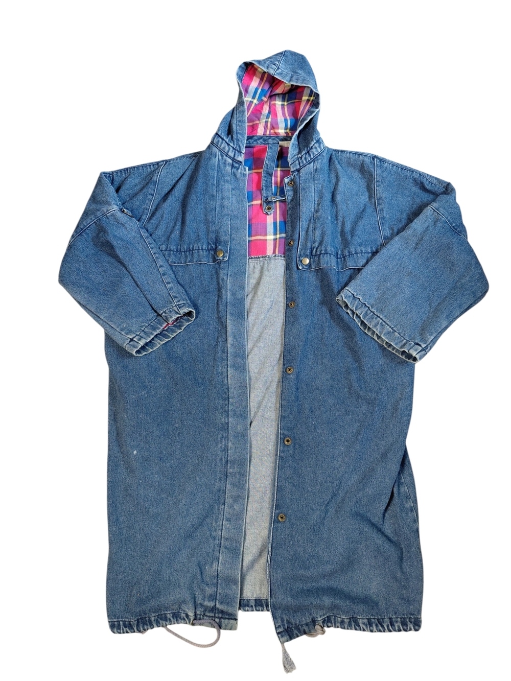Vintage MJL & CO Hooded Denim Jacket With Plaid Lining Oversized Womens Large